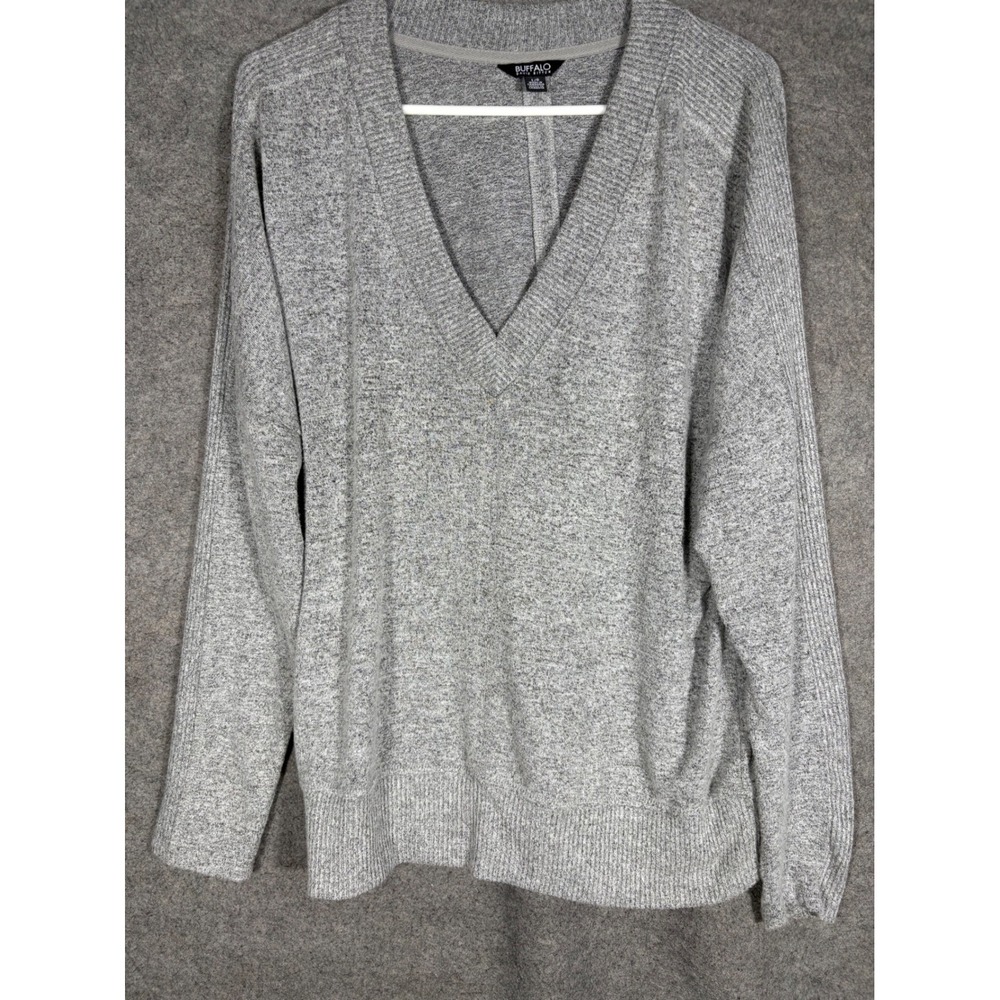 Buffalo‎ David Bitton Womens Gray V-Neck Dolman Sleeve Knit Sweater Large H0324